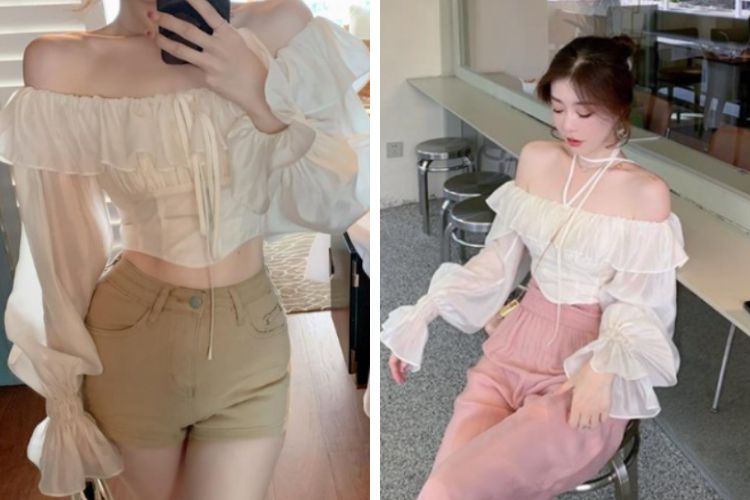 Áo sơ mi vải voan tay bèo ao so mi vai voan tay beo